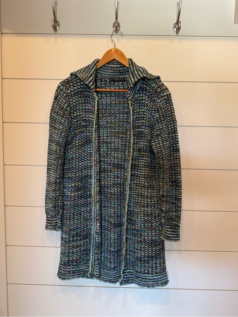 Peruvian Connection Multicolor Blue-Green Marled Knit Cardigan